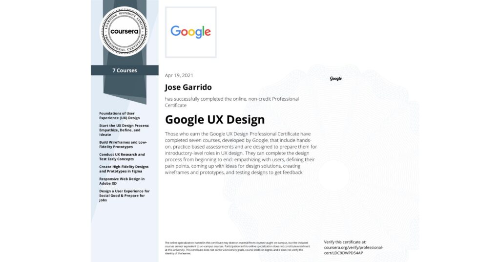 Jose Garrido - Google UX Designer Professional Certificate