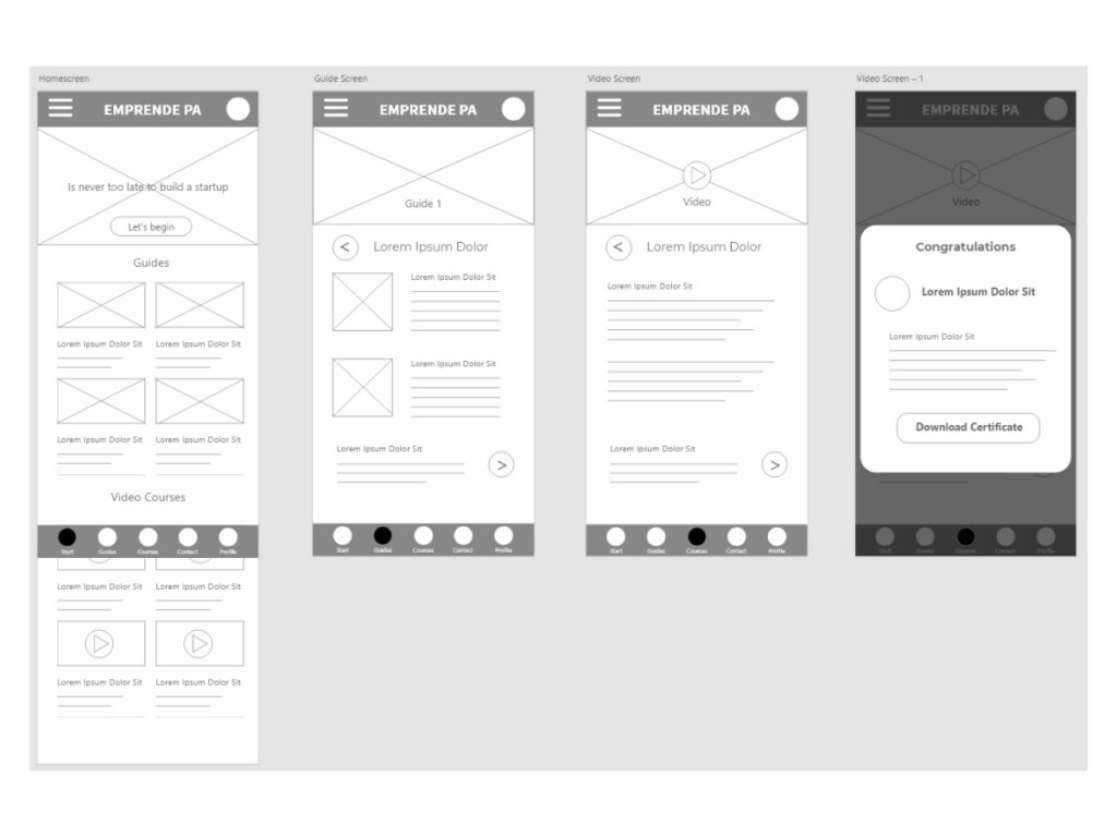 Emprende Panama Dedicated Mobile App Wireframes